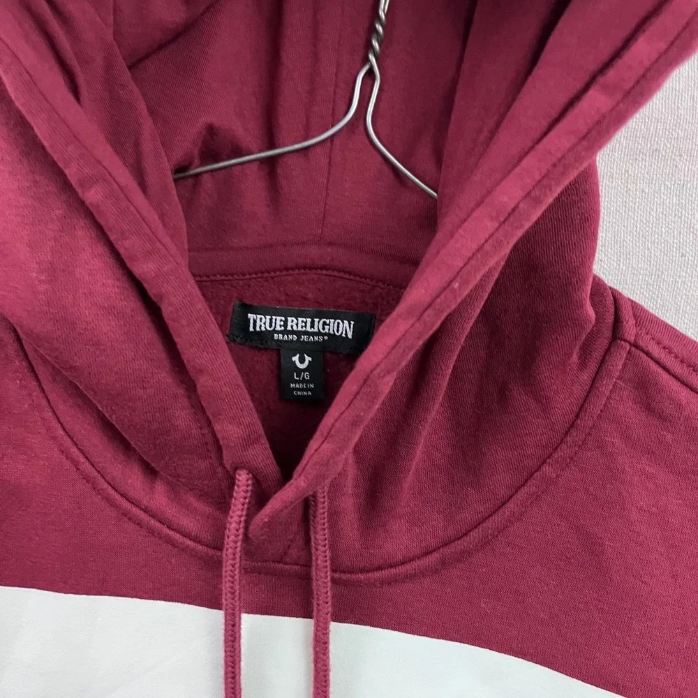 True Religion Hoodie Mens Large Burgundy Rhinestone Stud Horseshoe Logo Pullover